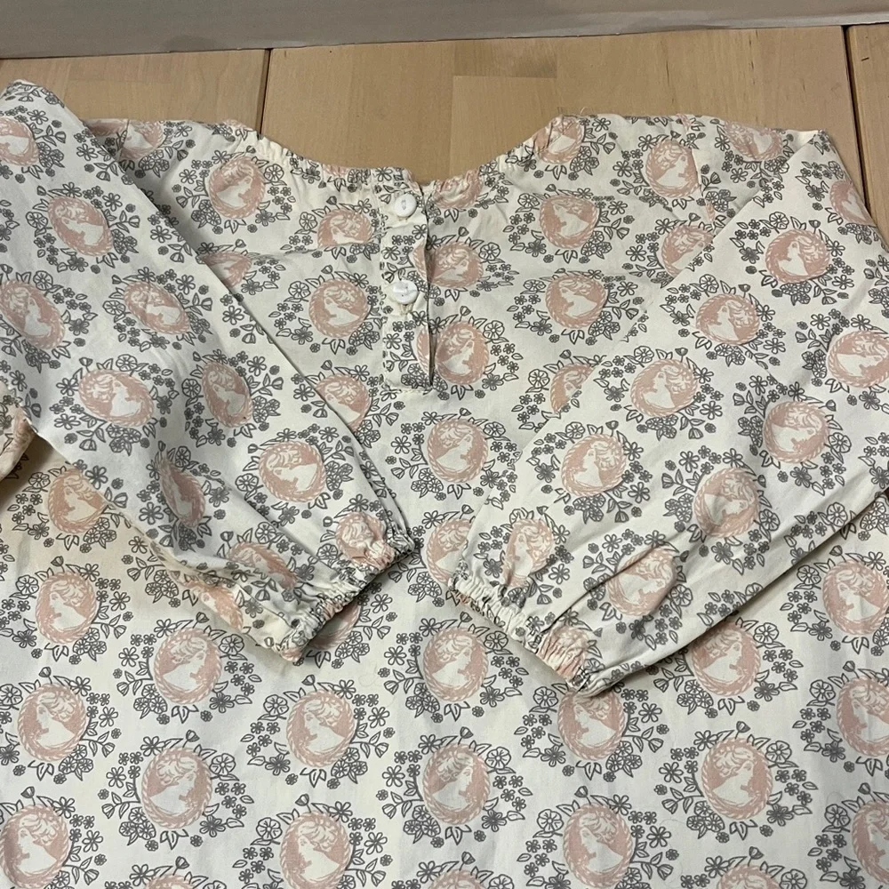 Go Gently Baby Girl’s 3T Ivory Dress w/ Pale Pink Cameo Print & Gray Trim Cotton